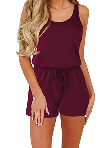 Women's Summer Loose-Fit Solid Sleeveless Jumpsuit Romper by ANRABESS