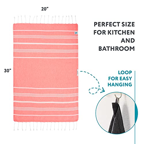 Wetcat Turkish Hand Towels With Hanging Loop (20 X 30) - Set Of 2, 100% Cotton, Soft - Pre Washed Boho Farmhouse Kitchen Towels - Unique Decorative Hand Towels For Bathroom (Dark Coral) #TOP3