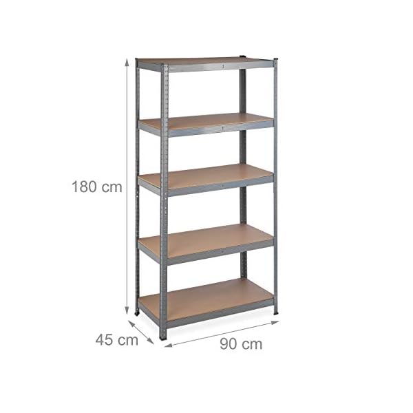 Relaxdays Schwerlastregal, HBT 180 x 90 x 45 cm, Traglast 1325 kg, 5 Ebenen, zum Stecken, Keller, Garage, Stahl, grau – Bild 5