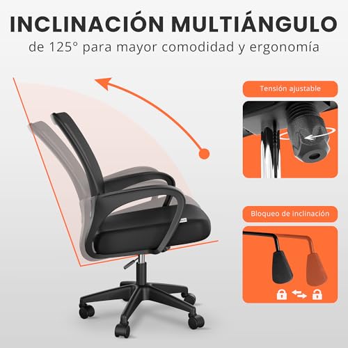 JUPPLIES Silla Escritorio Ergonomica - Silla Oficina con Apoyo Lumbar, Estructura de Plastico, Malla Transpirable, Ruedas Giratorias 360° Soporta hasta 110kg - imagen 7
