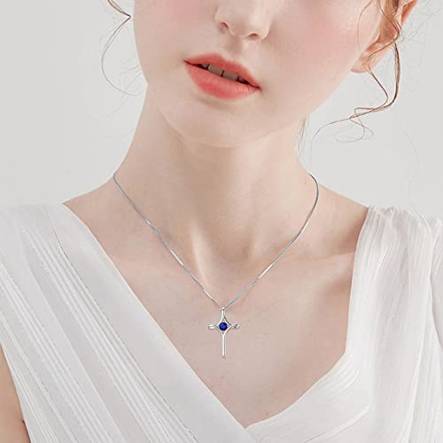 TOUPOP Cross Necklace for Women 925 Sterling Silver Birthstone Cross Pendant Fine Jewelry Anniversary Birthday Christmas Gifts for Her Mom Wife Girlfriend2