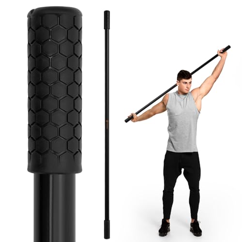 P Polerden Yoga Stick Natural Bamboo 5ft Stretching Stick for Mobility Exercise Stick with Non-Slip Ends Exercise Dowel for Physical Therapy Balance Pole and Stretch Bar for Stretching Equipment Black