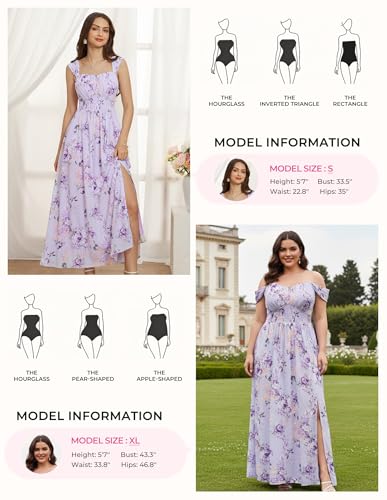 Image of GRACE KARIN 2026 Women's Summer Floral Wedding Guest Dress,Beach Flowy A Line Maxi Off Shoulder Bridesmaid Dresses