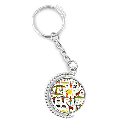 Porte-clefs rotatif faune savane Afrique noire femmes animaux multicolore 1,2 x 3,5 pouces