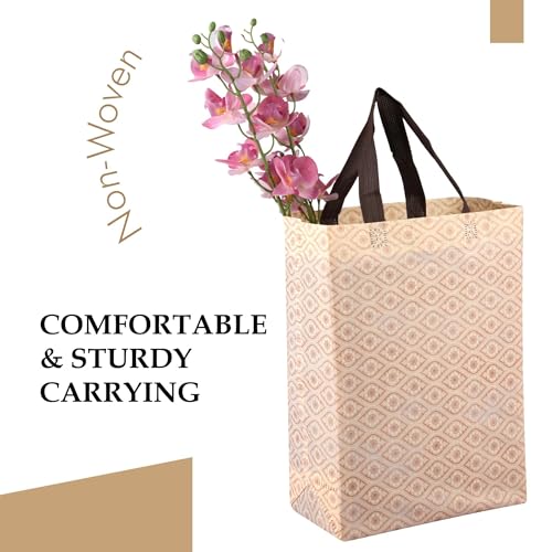 Image of Kuber Industries (Pack of 24) Shopping Handbag | Reusable Grocery Bags | Foldable Shopping Bag | Carry Bags with Handle | Vegetable Bag | Gifting Bag | Eye- Print | Cream