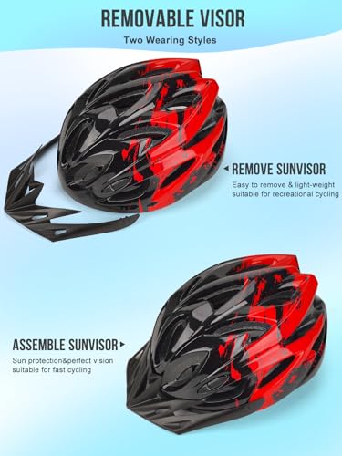 Fahrradhelm Kinder, Verstellbarer Kinderhelm für Jungen und Mädchen im Alter von 3–15 Jahren, Multisport-Kinderhelm (50–59cm), Sicherheitshelm für Fahrrad, Roller, Skating (Red, M：54-59cm)