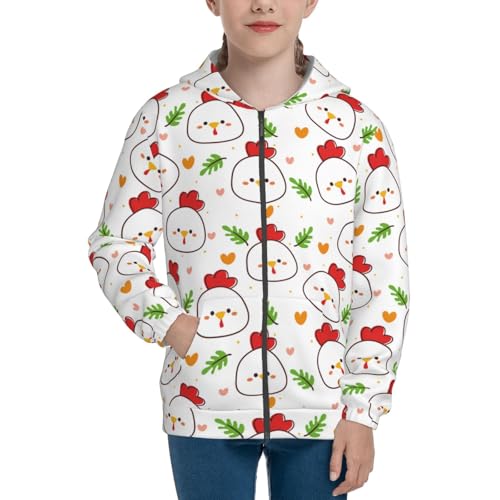 Cartoon Chicken and Plant Kids Pullover Hoodies Boys Zip Up Sweatshirts Girls Athletic Clothes with Pocket3