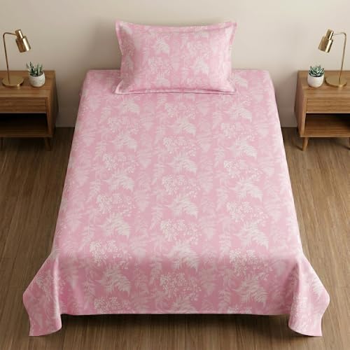 Image of Mafatlal 186 TC Metro Cotton Single Bedsheet | 90 x 60 Inch|Soft, Breathable & Lightweight | with Matching Pillow Cover| Honey Pink