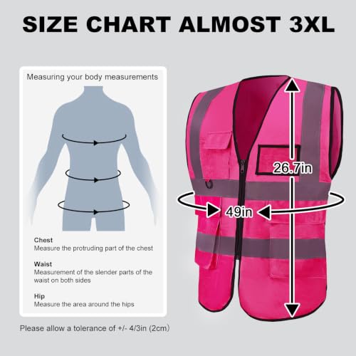 Image of 10 Pack Neon Reflective Safety Vests, Pink High Visibility Construction Vests, Pockets & Zipper Vest for Men & Women