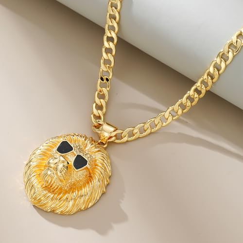 Yumikoo Lion Head Pendant Necklace Hip Hop for Men3