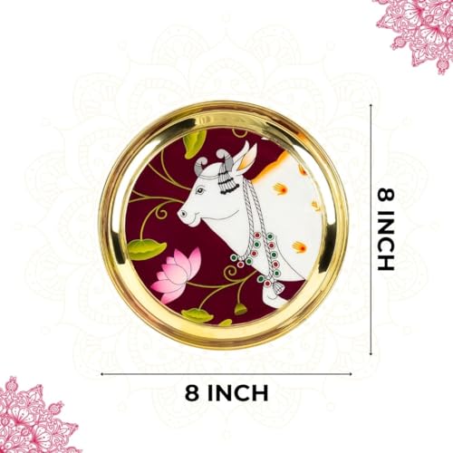Image of Klassic 8 Inch Brass Pooja Thali, Traditional Auspicious Handcrafted Designed Bhog Plate for Puja Ghar Home Office Mandir Diwali Wedding Return Gift Items (Pack of 1, Golden)