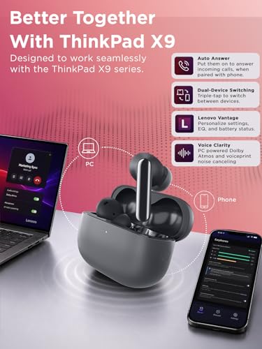 Image of Lenovo TWS Earbuds - True Wireless Earbuds with Active Noise Cancellation, Dolby Atmos Sound, 3 Mic ENC, IP55, Thunder Grey