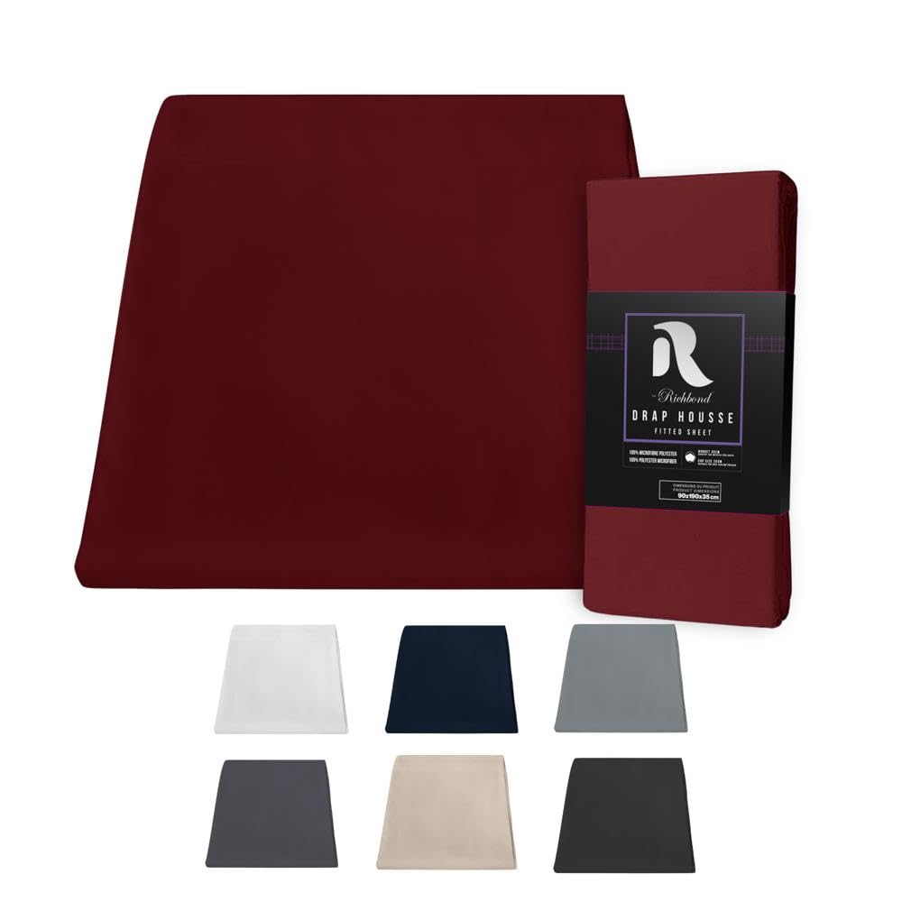 Drap housse 160x200 grenat en microfibre douce avec grand bonnet