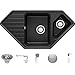 Produktbild Spülbecken Graphit 97 x 49 cm, Eckspüle + Siphon Klassisch + Abflussdeckel + Spender, Granitspüle ab 80er Unterschrank, Küchenspüle von Primagran