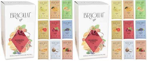 BRAGULAT/Saborizantes de agua Sin Azucar, con fruta deshidratada, Vitamina C y B12, colorantes y sabores naturales (15 Sobres MIX Frutas Variado) (Paquete de 2)