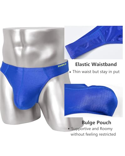 ZONBAILON Men's Thong Underwear Ice Silk Glossy Smooth T-Back G-Strings Bikini Pouch Athletic Pack3