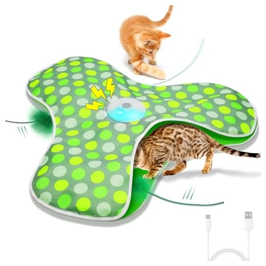 umosis Interactive Cat Toys Rechargeable,Moving Concealed Feathers,Real Mouse Squeaky,Touch Activated Cat Kitten Toy Exercise Toys for Indoor Bored Adult Cats