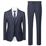 Mgnaie Mens Suit Pinstripe Slim Fit 3 Piece Set Two Button Career Business Formal Wear Navy Blue