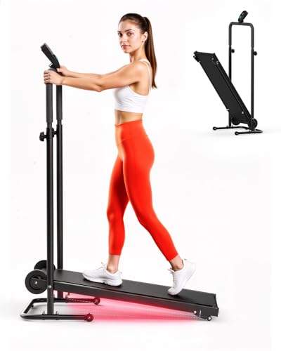 AKLUER Manual Motorless Non-Electric Treadmill - Fixed Incline & Dual Flywheel, Non-Slip Belt, LCD Monitor, Compact Foldable for Small Home/Gym Walking/Jogging