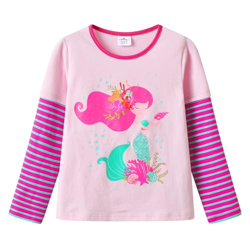 VIKITA Girls' Long Sleeve T-Shirts Winter Tops for Kids 3-12 Years Cotton Casual Print Shirts