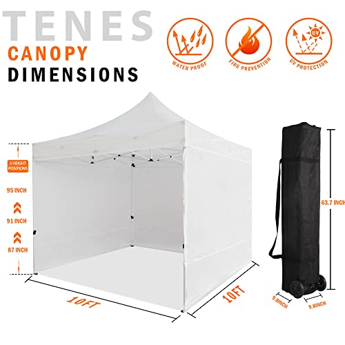 Pop Up Canopy Tent, 10X10 Ft Instant Canopies Tent, Outdoor Commercial Folding Shelter Sidewalls With Adjustable Height, Storage Bag,8 Stakes, 4 Canopy Sandbags, 4 Ropes, White #TOP3