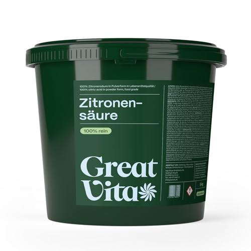 GreatVita Ácido cítrico monohidrato granulado 5 kg | grado alimenticio, ácido cítrico puro E330 | Sin OGM, acidulante, ideal para descalcificar, limpiar, limpiar, hornear, cocinar