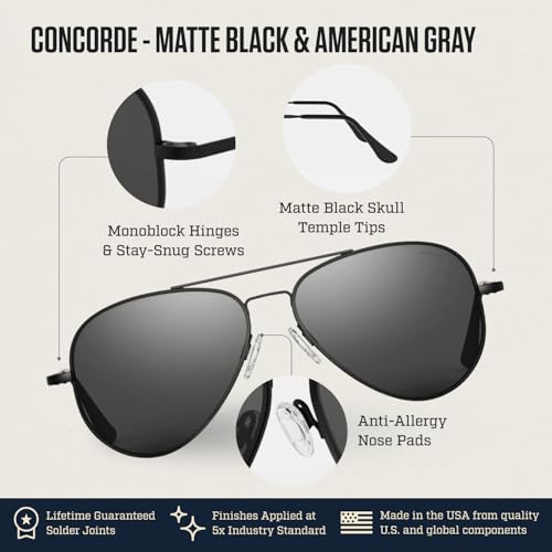 Image of Randolph Eyewear Concorde Aviator Sunglasses for Men and Women - Non-Polarized & Polarized Aviator Sunglasses Made to Last