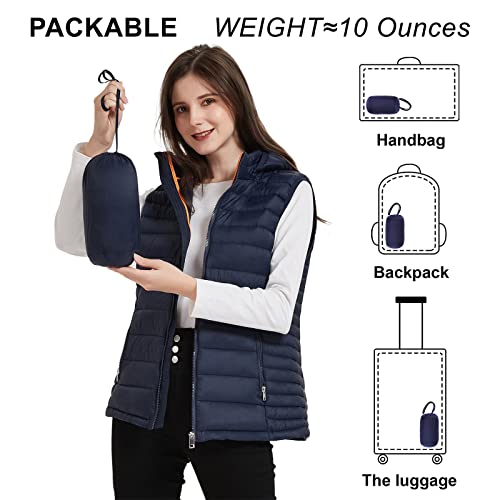 Royal Matrix Women’s Down Puffer Vest Lightweight Packable Down Vest Warm Puffy Vest With Detachable Hood (Navy, M) #TOP4