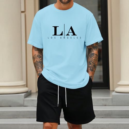 Image of BeWithYou Oversized Graphic Tshirts for Men Vintage Los Angeles Letter Graphic Shirt Baggy Streetwear Tee Casual Cotton Tops
