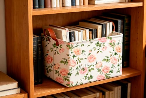 Image of CLOCOR Rectangular Storage Basket Empty,Gift Basket,Waterproof Storage Bin with Handles,Room Decor(Watercolor Rose)