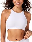CRZ YOGA Womens Bikini Tops High Neck Crisscross Back Bathing Suit Swim Bra Padded White Large
