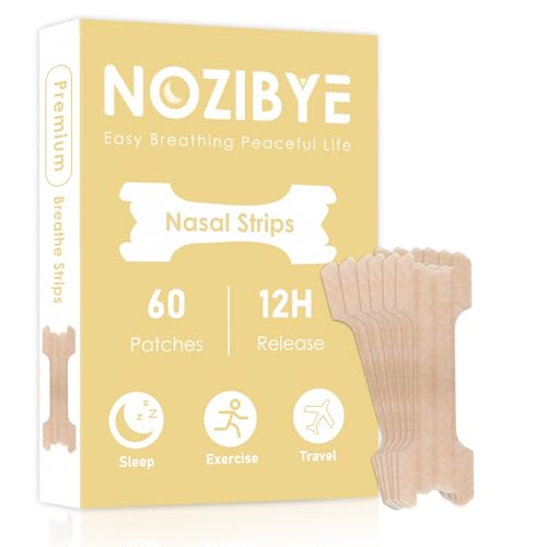 Nozibye Nasal Strips for Breathing, Nose Strips for Sleeping (60 Strips, Tan)
