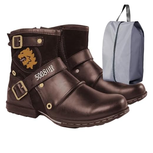 CaiHmnsa Bottes de Moto for Hommes Bottines Bottes en Cuir à Fermeture éclair à la Mode Chaussures décontractées Bottes de Moto imperméables Bottes occidentales Grande Taille(Coffee,EU44)