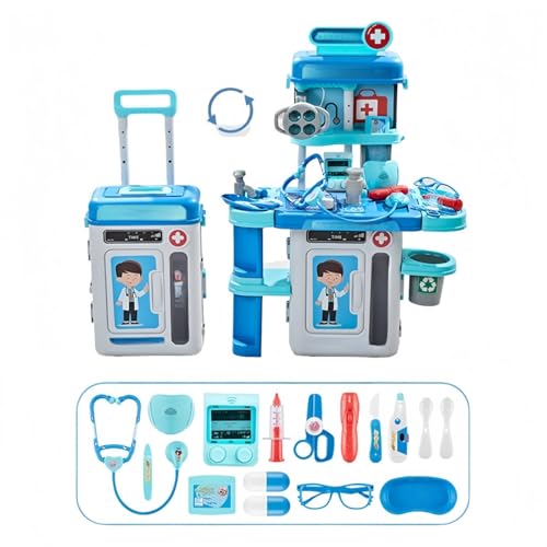 JORERAORMESキッズドクターおもちゃセットおままごとパズル3-6歳コスプレ誕生日プレゼントおもちゃ医療機器(王子ブルー大台医療器具) (プリンスブルースーツケース)