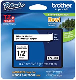 Brother Genuine P-Touch TZE-135 Tape, 1/2" (12 mm) Standard Laminated P-Touch Tape, White On Clear, Laminated for Indoor or Outdoor Use, Water-Resistant 26.2 ft (8 m), Single-Pack