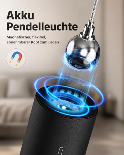 ACMHNC Akku Pendelleuchte, 2x LED Hängelampe mit Batterie 4500mAh, Dimmbare mit Fernbedienung, Timer 1/2/4/6H, 3 Lichtfarben, 5W Pendelleuchte Schwarz für Schlafzimmer, Esstisch, Ø4x30cm