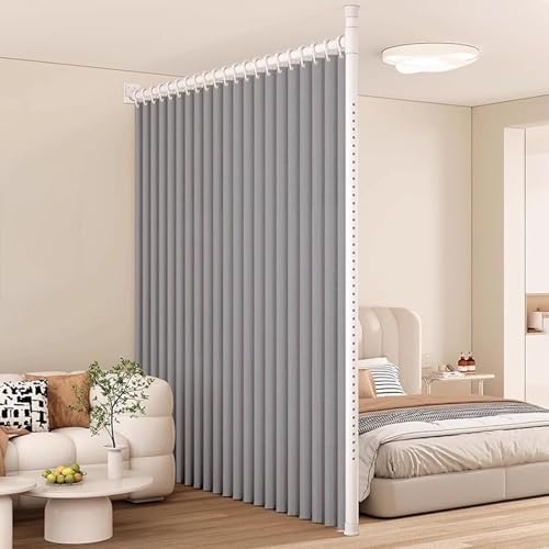 GUANGBY 間仕切り 部屋の間仕切り 伸縮式カーテンレール 縦横伸縮自在 目隠し断熱防寒 防風性 日焼け防止 取付簡単 非破壊設置 工具不要 ドリル不要 カーテンリングとミニフック付き リビングルーム、寝室、オフィスに適しています(グレー,180x24