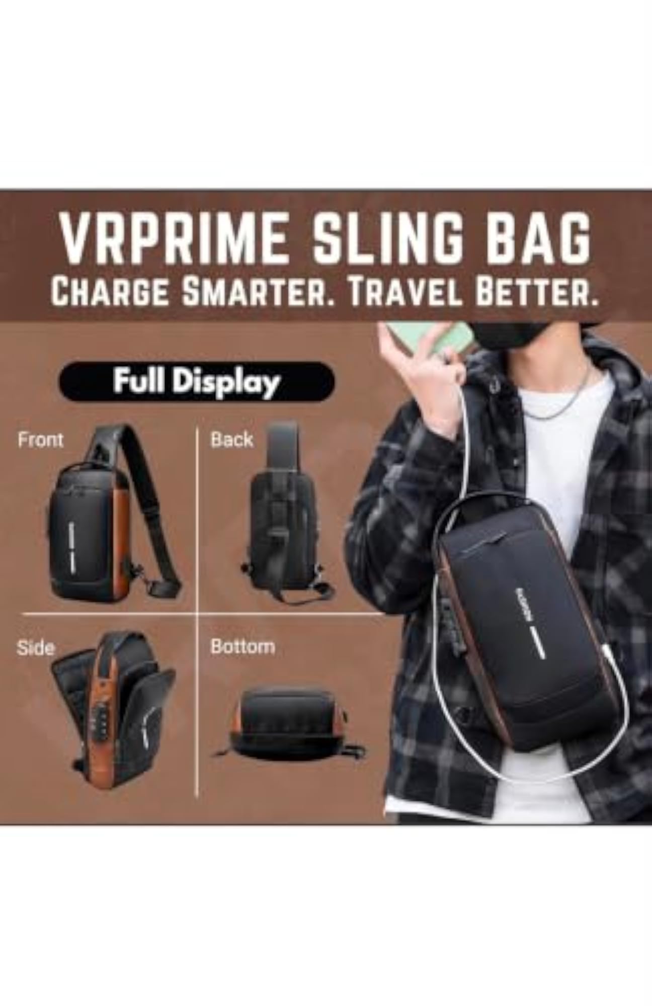 Men's Anti-Theft Waterproof Sling Bag, Smart Design
