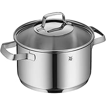 WMF Belmonte Large Saucepan 20 cm Glass Lid Induction Casserole Pot 3.3 L Polished Cromargan Stainless Steel Uncoated