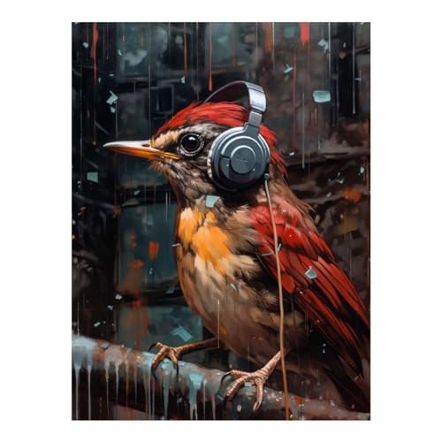 Kit peinture diamant 5D Casque audio American Robin pour adulte débutant 30x40 cm