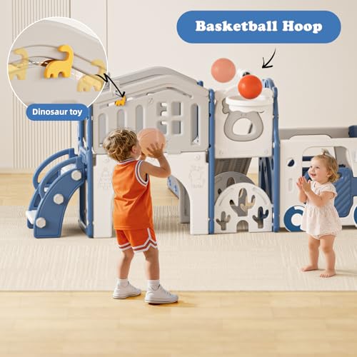 Image of XJD 10 in 1 Toddler Slide, Kids Slide for Toddlers 1-3, Toddler Play Climber Slide Playset with Basketball Hoop and Ball,Toddlers Outdoor Indoor Playground (Blue, Large)