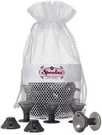 Spoolies Original Hair Curlers, Heatless Silicone Rollers with Mesh Bag Gift for Natural Hair, Hair Extensions plus Wigs, Made in USA, 24 Medium Size, (Shadow Black)