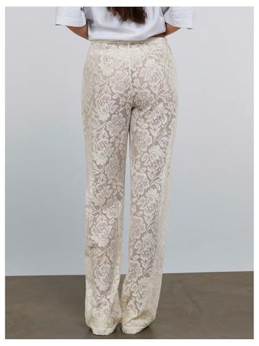 Floerns Women's Floral Lace Straight Leg Pants See Through Going Out Rave Bottoms3