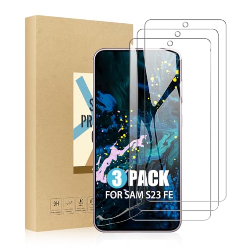 SCL Lot de 3 films de protection d'écran en verre trempé pour Samsung S23 FE - Sans rayures - Dureté 9H - Film de protection d'écran HD - 0,33 mm - Ultra...
