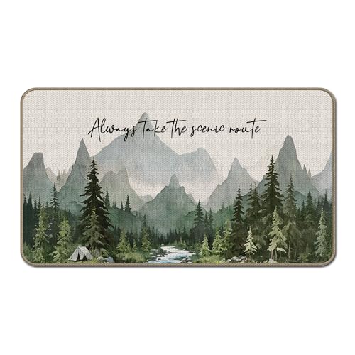 GTYNU Camping Adventure Nature Mountain Door Mat 17 x 30 Always Take The Scenic Route Forest Decor for Indoor Outside Entrance Gifts for Camping Camper Lover Camper RV Rugs for Inside