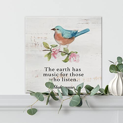 Lameila Farmhouse The Earth Has Music Sign Wall Art Print Posters Canvas Painting Bird Spring Print Poster Country Home Decor 8" X 8" #TOP3