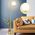 DINGLILIGHTING DLLT LED Frosted Glass Globe Floor Lamp-9W Standing Lamps for Modern, Mid Century Contemporary Rooms, Energy Saving Tall Pole Accent Lighting for Living Room, Bedroom, Office, Gold