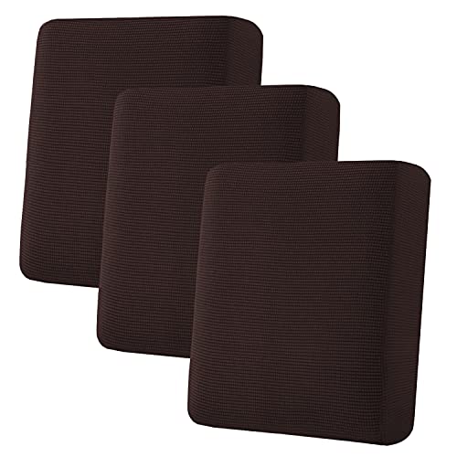 H.VERSAILTEX Super Stretch Individual Seat Cushion Covers Sofa Covers Couch Cushion Covers Slipcovers Featuring Thick Jacquard Textured Twill Fabric (3 Piece Sofa Cushion Covers, Chocolate)
