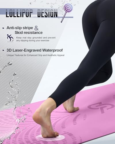 LOLLIPOP Thick Yoga Mat, Non-Slip Exercise Mat for Yoga, Pilates, Stretching Fitness & Exercise Mat with Easy-Cinch Carrier Strap,72"L x 24"W x 1/4 Inch Thick,Pink & Royal Blue