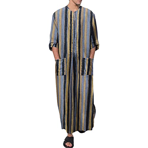 Men's Long Sleeve Nightshirt Comfy Loose Mid-Length Nightgown Nightwear Soft Big & Tall Sleepwear Linen Robe - Main Image